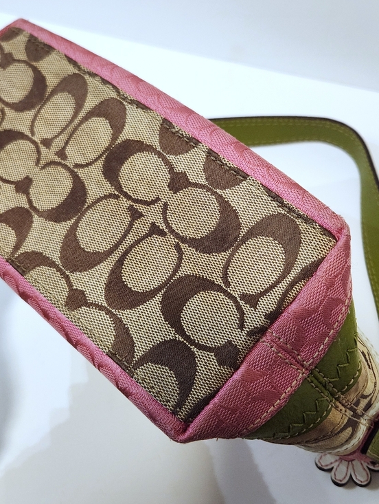 RARE Vtg Coach Mini Bleecker Pink Green Patchwork Bag F14725 + Flower Charm - Picture 9 of 16